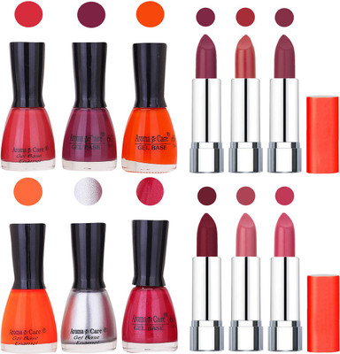

Aroma Care Wholesale Rate Combo of Nail Polish and Rythm Lipstick 627(Set of 12)