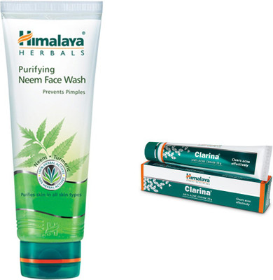 

Himalaya Purifying Neem Face Wash, Clarina Anti Acne Cream(Set of 2)
