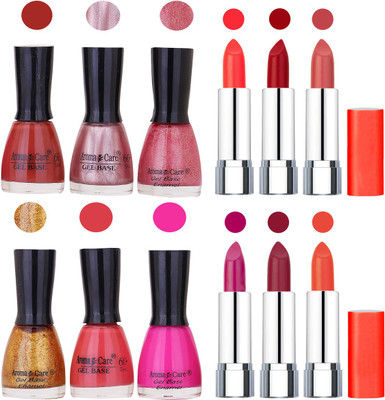 

Aroma Care Wholesale Rate Combo of Nail Polish and Rythm Lipstick 586(Set of 12)