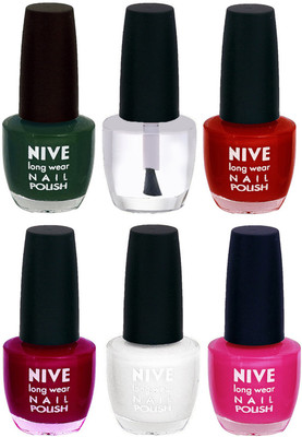 

Nive Colour Blast Nail Lacquer (Set of 6 Nail Polish) Green,Clear,Red,Pink,White,Red(Pack of 6)