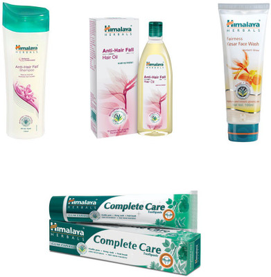 

Himalaya anti hair fall shampoo, anti hair fall hair oil complete care paste, fairness kesar face wash(Set of 4)