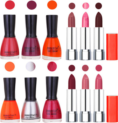 

Aroma Care Wholesale Rate Combo of Nail Polish and Rythm Lipstick 634(Set of 12)