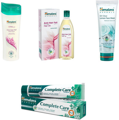 

Himalaya anti hair fall shampoo, anti hair fall hair oil complete care paste, oil clear lemon face wash(Set of 4)