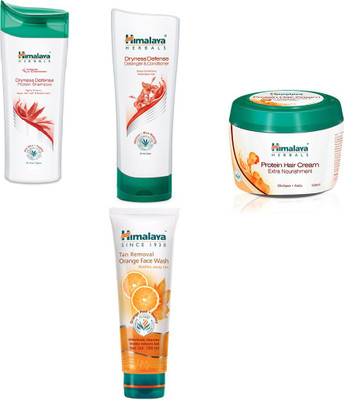 Himalaya dryness defense protein shampoo, dryness defense protein conditioner,protein hair cream, ten removal orange face wash(Set of 4)