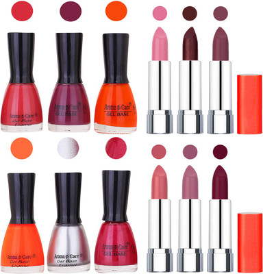 

Aroma Care Wholesale Rate Combo of Nail Polish and Rythm Lipstick 607(Set of 12)