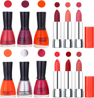 

Aroma Care Wholesale Rate Combo of Nail Polish and Rythm Lipstick 644(Set of 12)