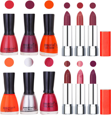 

Aroma Care Wholesale Rate Combo of Nail Polish and Rythm Lipstick 630(Set of 12)