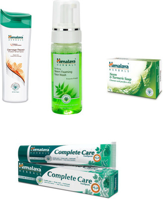 

Himalaya dryness defense protein shampoo, neem foaming face wash, neem soap, complete care paste(Set of 4)