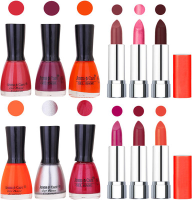 

Aroma Care Wholesale Rate Combo of Nail Polish and Rythm Lipstick 636(Set of 12)