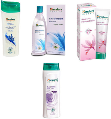 

Himalaya anti dandruff shampoo, anti dandruff hair oil, fairness cream, body lotion(Set of 4)