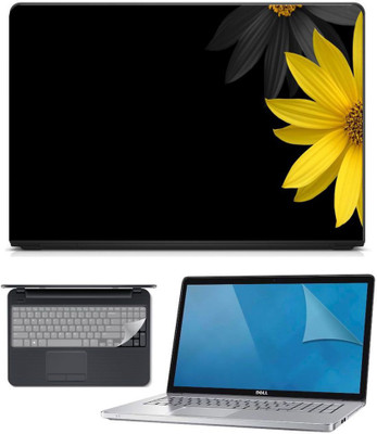 

FineArts 3in1 Combo of Premium Quality, HD, UV Printed, Laminated, Protected, Bubble Free, Scratchproof, Washable, Easy to Install Laptop Skin/Sticker/Vinyl/Cover for 15.6 inches on 3M Vinyl with Screen Guard and Key Protector Phone (Sun Flower 3in1) Comb