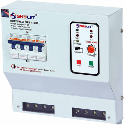 

SKYLET Three Phase ELCB + RCCB + ISI Marked 4 pole MCB 63 A with high voltage protection, Overload Protection, Adjustable Leakage current 3 to 50 mA (Shock Guard) THREE PHASE ELCB+MCB MCB(4)