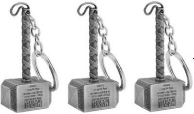 NeoTask Silver Color Metal Thor Hammer Pack of 3 Key Chain