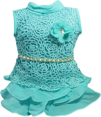 Kid's Care Girls Midi/Knee Length Party Dress(Blue, Sleeveless)