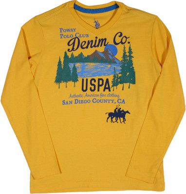 

US Polo Kids Boys Solid, Embroidered, Printed Cotton T Shirt(Yellow, Pack of 1, Dk yellow