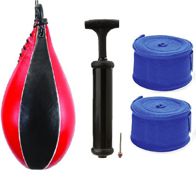 

Facto Power PURE LEATHER RED AND BLACK COLOR SPEED BALL, AIR PUMP AND PAIR OF BLUE COLOR HAND WRAPS Boxing Kit
