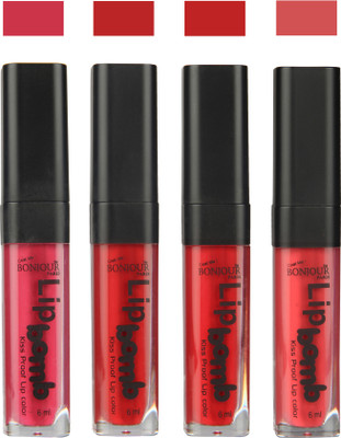 

Bonjour Paris Matte Lipstick(Hot Pink-Red-Dark Red-Irresistble Pink, 24 ml)
