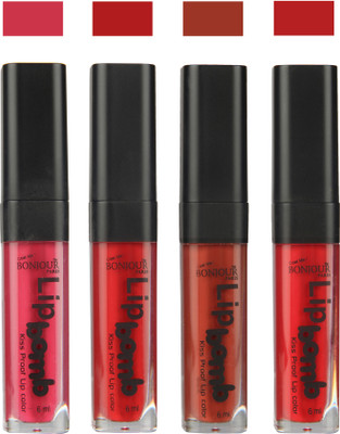 

Bonjour Paris Matte Lipstick(Hot Pink-Red-Tan-Dark Red, 24 ml)