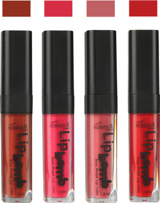 

Bonjour Paris Matte Lipstick(Tan-Pink-Nute-Dark Red, 24 ml)