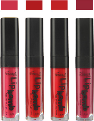 

Bonjour Paris Matte Lipstick(Hot Pink-Red-Dark Red-Wine, 24 ml)