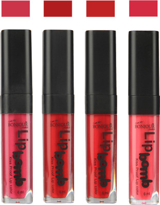 

Bonjour Paris Matte Lipstick(Hot Pink-Red-Dark Red-Peach, 24 ml)