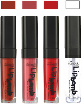 

Bonjour Paris Matte Lipstick(Tan-Nute-Dark Red-Top Coat, 24 ml)