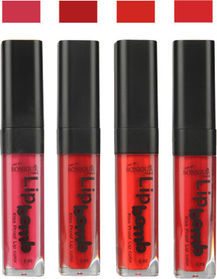 

Bonjour Paris Matte Lipstick(24 ml, Hot Pink-Red-Bunt Amber-Dark Red)