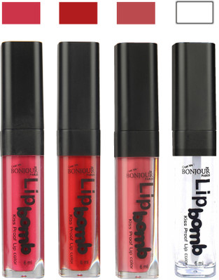 

Bonjour Paris Matte Lipstick(24 ml, Hot Pink-Red-Nute-Top Coat)