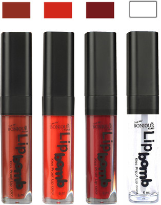 

Bonjour Paris Matte Lipstick(Tan-Fire Orange-Mauve-Top Coat, 24 ml)