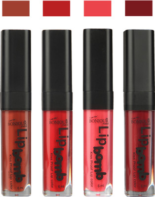 

Bonjour Paris Matte Lipstick(Tan-Dark Red-Peach-Mauve, 24 ml)