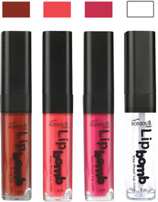 

Bonjour Paris Matte Lipstick(Tan-Peach-Fuchsia-Top Coat, 24 ml)