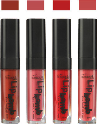 

Bonjour Paris Matte Lipstick(Tan-Nute-Dark Red-Wild Blush, 24 ml)