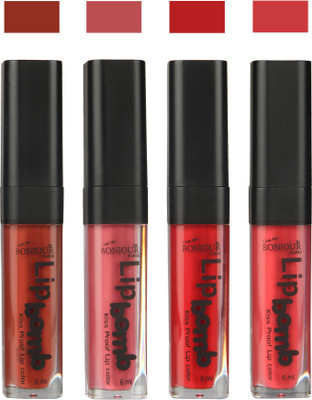 

Bonjour Paris Matte Lipstick(Tan-Nute-Dark Red-Irresistble Pink, 24 ml)