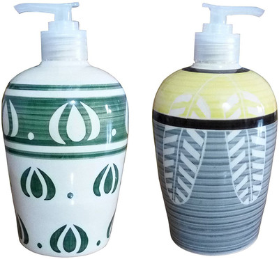 

Sforzi Ceramic soap dispenser set of 2 450 ml Lotion, Shampoo, Soap, Gel Dispenser(Multicolor)