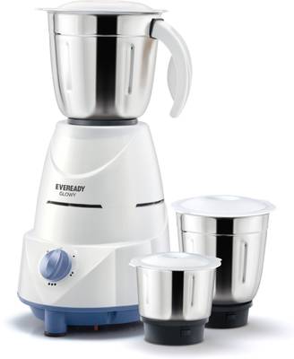 EVEREADY Glowy JXs 500 W Mixer Grinder (3 Jars, White, Blue)
