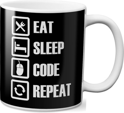 

VOGALLY Eat Sleep Code Repeat Ceramic Mug(325 ml), Multicolor