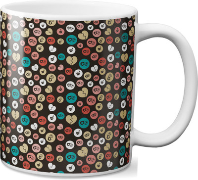 

VOGALLY Doodle Romantic Hearts Ceramic Mug(325 ml), Multicolor