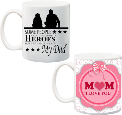 

Stylotrendz Some People dont believe in heroes and i Love you Mom Pink Ceramic Mug(325 ml, Pack of 2), Multicolor