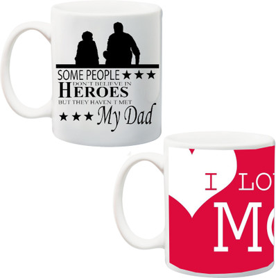 

Stylotrendz I Love you Mom Pink White Heart and Best Dad Ceramic Mug(325 ml, Pack of 2), Multicolor