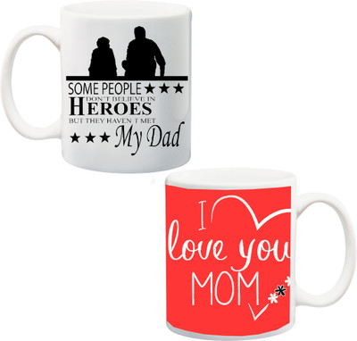 

Stylotrendz I Love you Mom and My Dad is Hero best gift for Parents Ceramic Mug(325 ml, Pack of 2), Multicolor