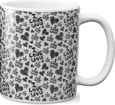 

VOGALLY I Love You Black And White Doodle Ceramic Mug(325 ml), Multicolor