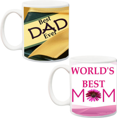 

Stylotrendz Best gift for Parents World's Best Mom and Best Dad Ever printed Ceramic Mug(325 ml, Pack of 2), Multicolor
