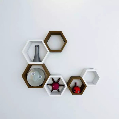 

Onlineshoppee Hexagonal MDF Wall Shelf(Number of Shelves - 6, White, Brown)