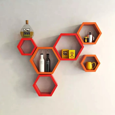 

Onlineshoppee Hexagonal MDF Wall Shelf(Number of Shelves - 6, Red, Orange)