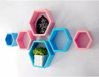 

Onlineshoppee Hexagonal MDF Wall Shelf(Number of Shelves - 6, Pink, Blue)