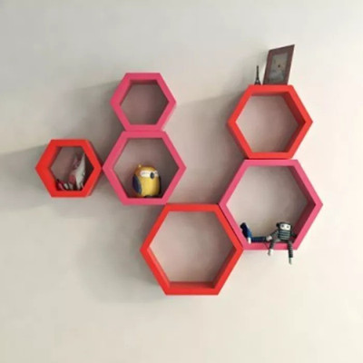 

Onlineshoppee Hexagonal MDF Wall Shelf(Number of Shelves - 6, Red, Pink)