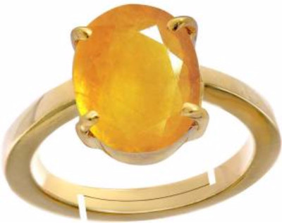 AJ AJ Retail Yellow Sapphire Pukhraj 4.8cts or 5.25ratti Panchdhatu Adjustable Ring Copper Sapphire Copper Plated Ring