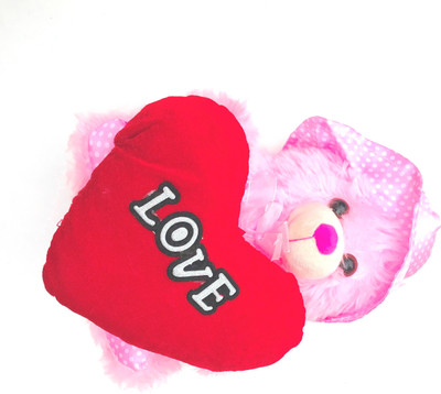 

Aparnas Standing Pink Teddy Bear with satin cap and with Fur Heart of love - 30 cm(White;Black;Red;Blue; Yellow; Multicolor)