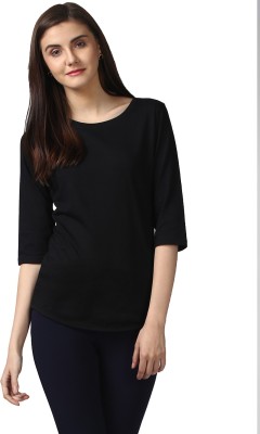 Young trendz Solid Women Round Neck Black T-Shirt