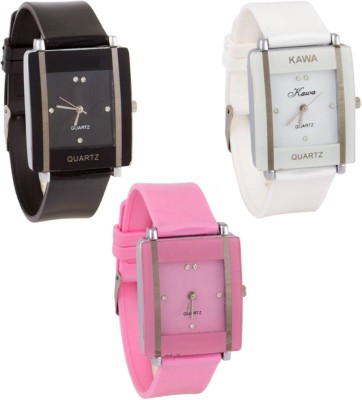 Fashionnow Black, White And Pink Square Dial Women Wrist Watch Giftable Watch  - For Women   Watches  (Fashionnow)